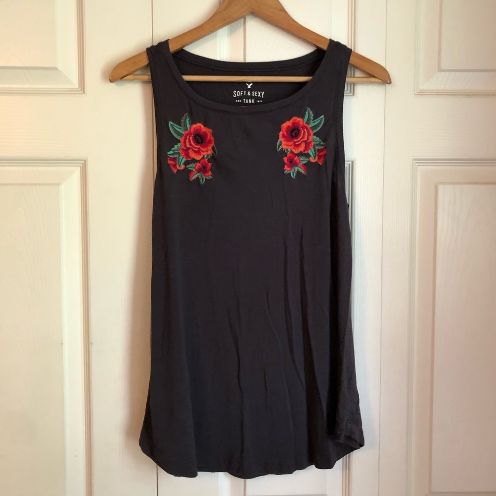 Embroidered Rose Muscle Tank Top